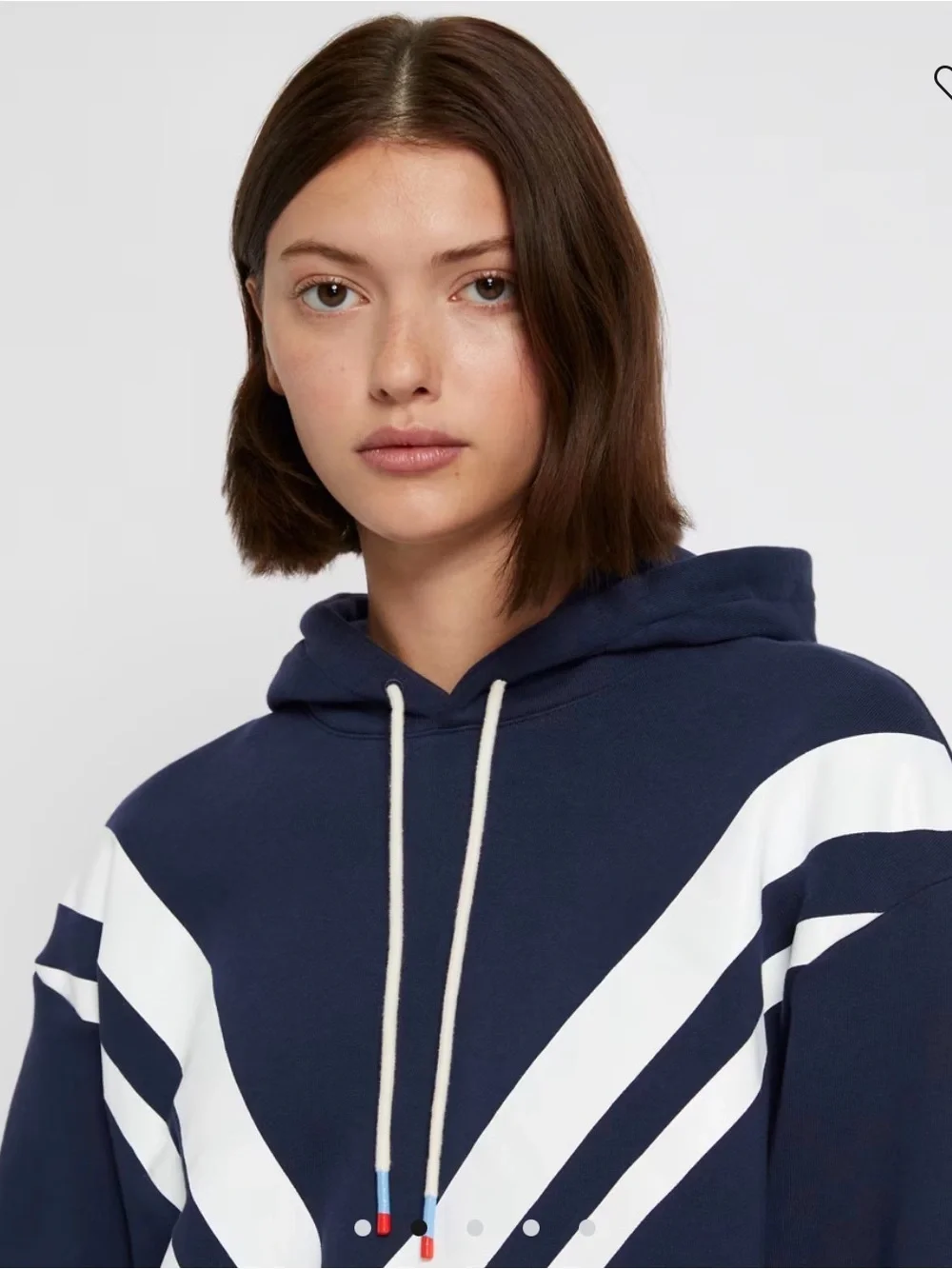 Tory Burch Tory Sport Navy White FRENCH TERRY CHEVRON HOODIE Pullover Small